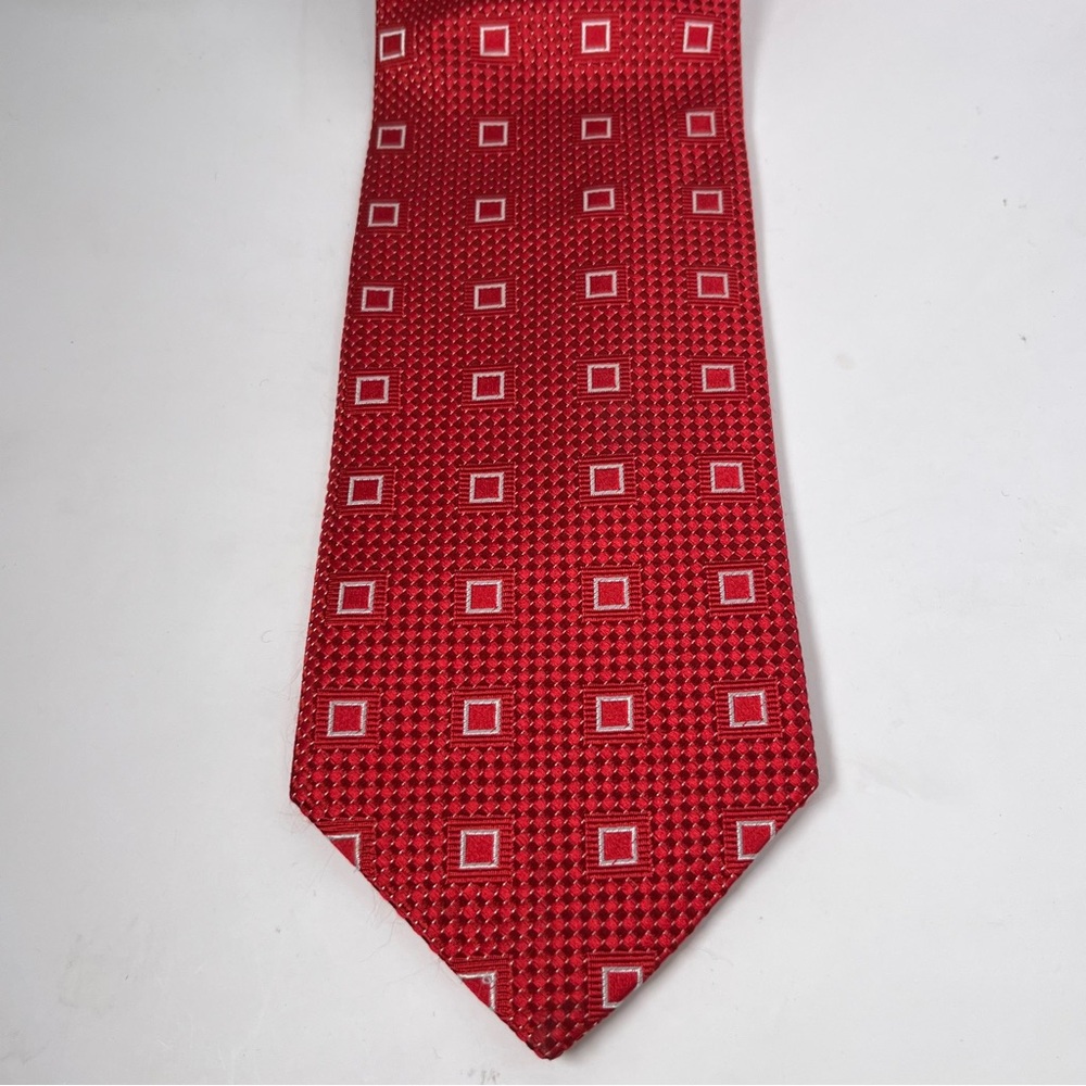 Ermenegildo Zegna Men’s Silk Neck Tie Red with White‎ Squares Formal Office Work